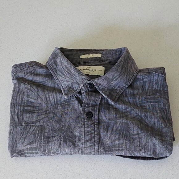Hawker Rye Slim Stretch Gray Print Short Sleeve Button Down Shirt Men's Size M - Picture 14 of 14